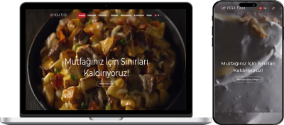 VegaFood web sitesi masaüstü ve telefon görünümü